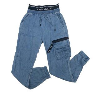 WHYTE STUDIO Bianca Whyte Women’s Size S Chambray Cargo Joggers Elastic Waist